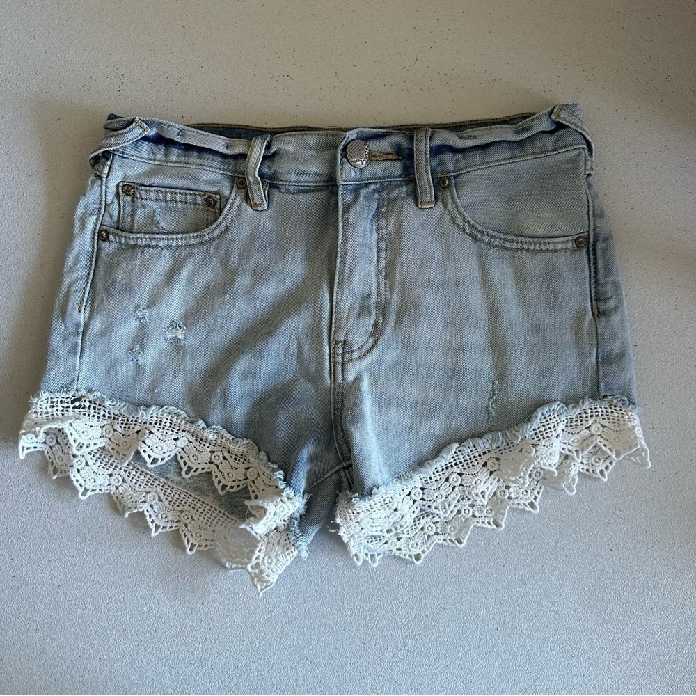 Free people White Lace Trim Denim Shorts
